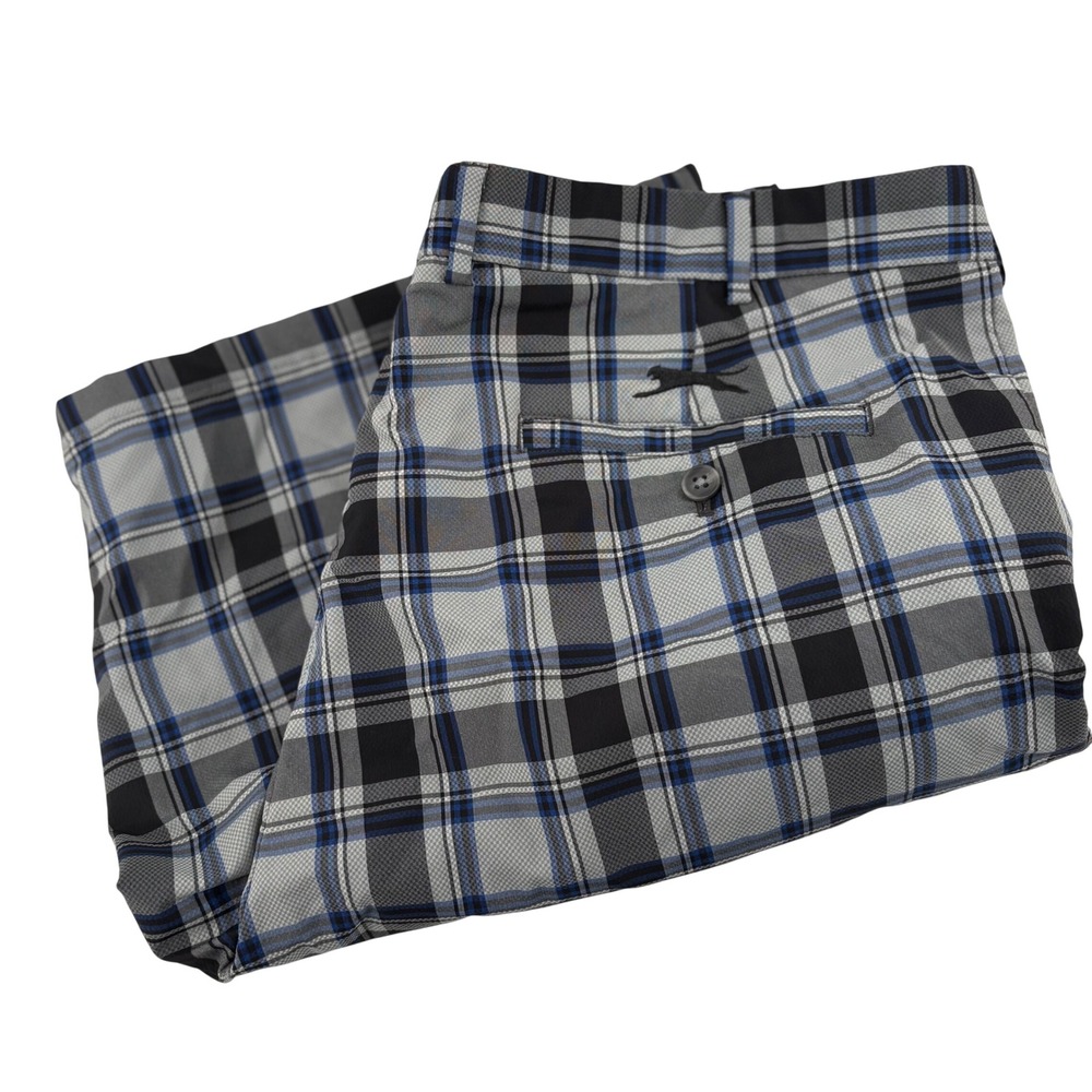 Slazenger Mens Plaid Golf Shorts Blue‎ Black Grey Polyester Spandex Size 40